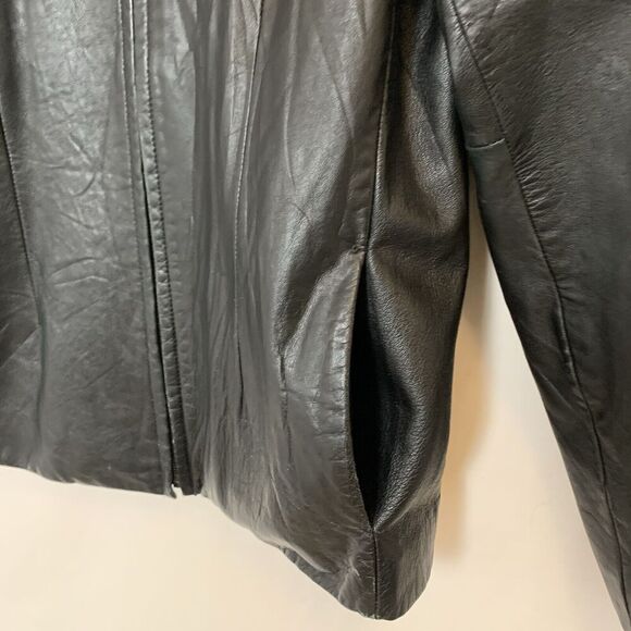 ColeBrook & Co Women’s Small Black Leather Jacket Motorcycle Slip Pockets Zip Up - Picture 7 of 7